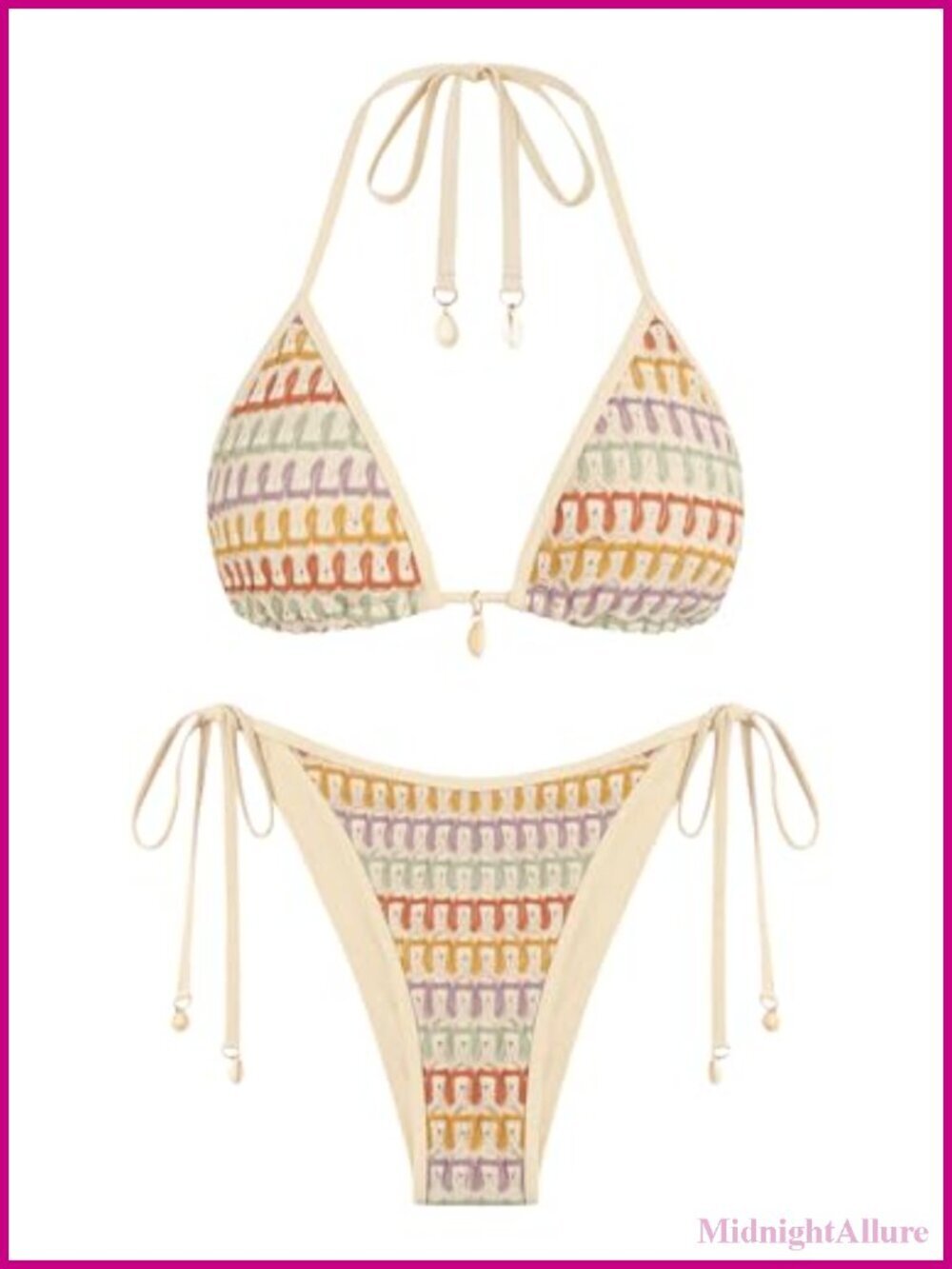 Colorblock Stripes Triangle Halter Tied Cheeky Thong Bikini Set